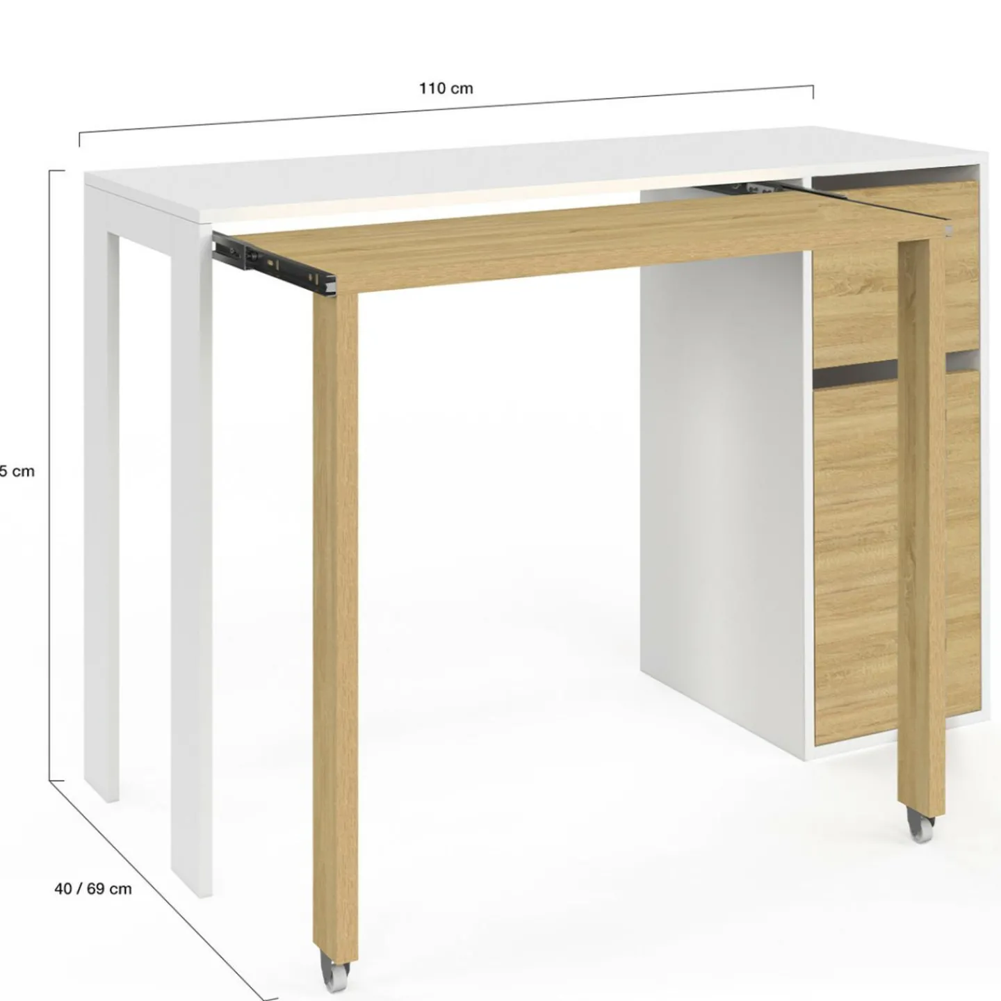 Bureau extensible blanc et bois avec rangements*IDMarket Discount