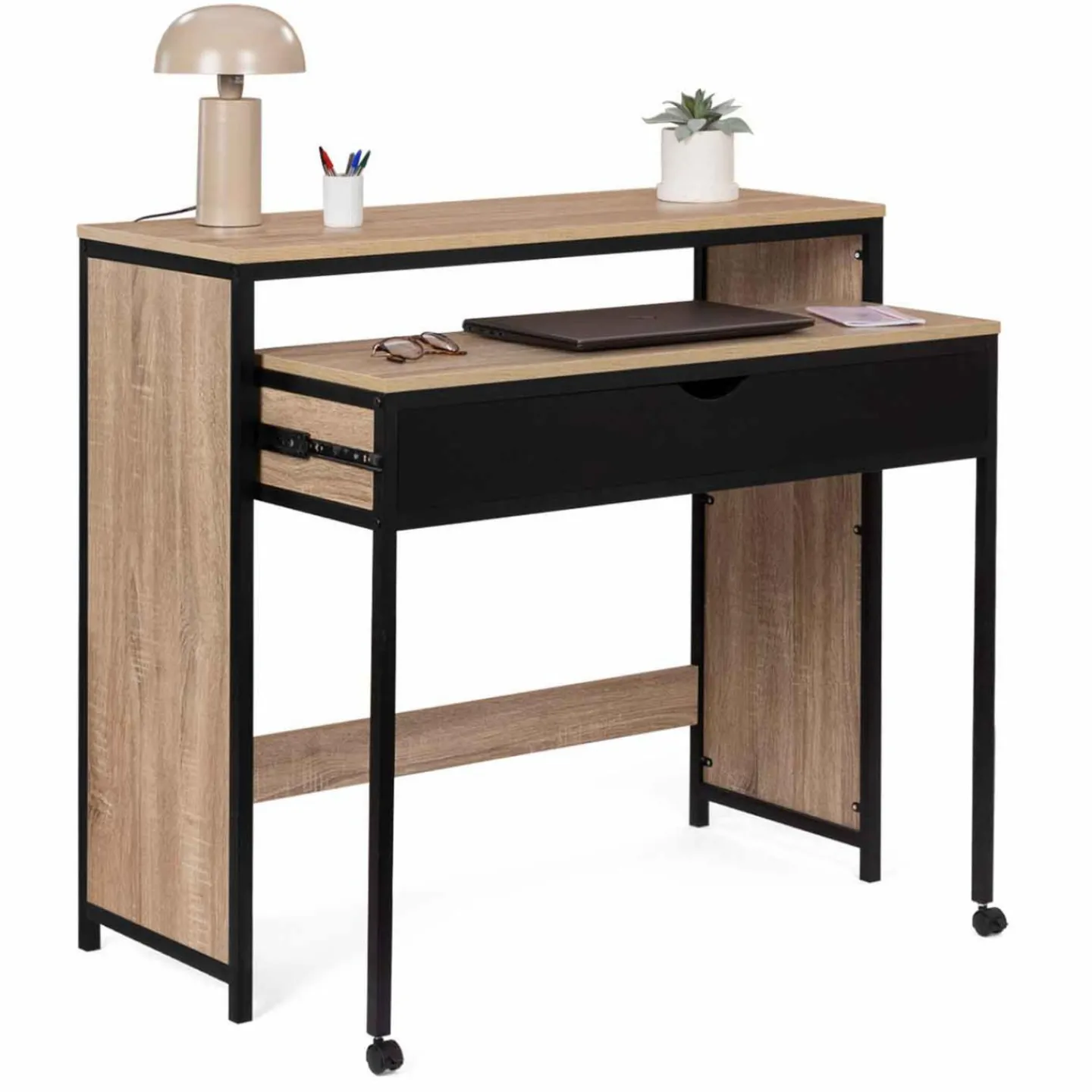 Bureau extensible gain de place 1 tiroir style industriel*IDMarket New