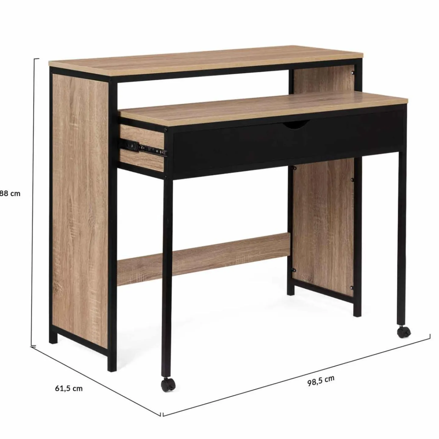 Bureau extensible gain de place 1 tiroir style industriel*IDMarket New