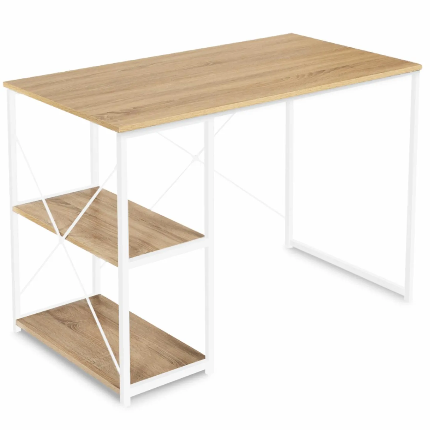 Bureau industriel droit avec plateaux bois et métal blanc*IDMarket Clearance