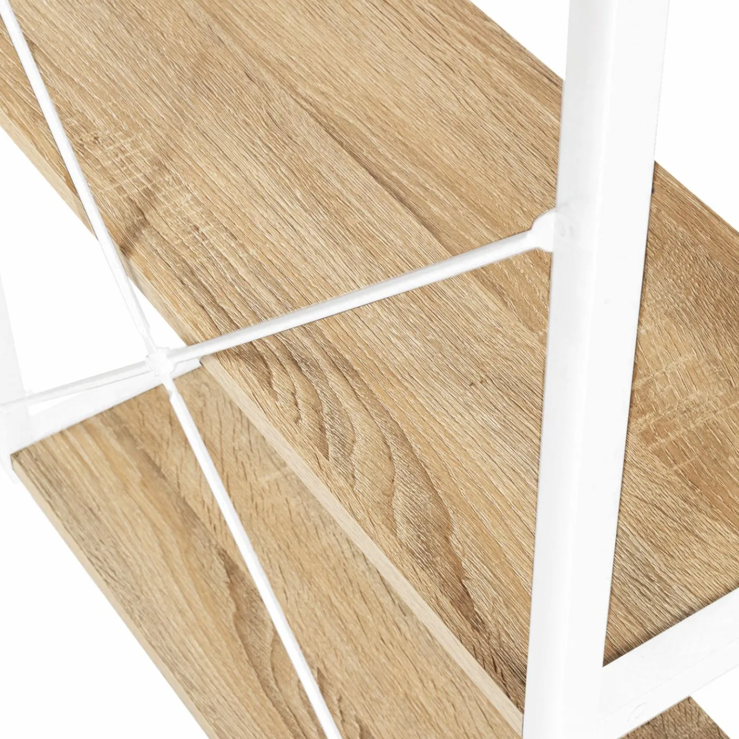 Bureau industriel droit avec plateaux bois et métal blanc*IDMarket Clearance