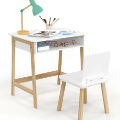 Bureau pour enfant + chaise bois et blanc avec niche*IDMarket Sale