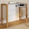 Bureau scandinave blanc et bois avec 3 tiroirs et niche*IDMarket Discount