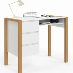 Bureau scandinave blanc et bois avec 3 tiroirs et niche*IDMarket Discount