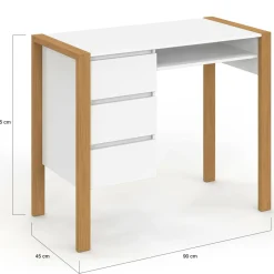 Bureau scandinave blanc et bois avec 3 tiroirs et niche*IDMarket Discount