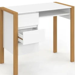 Bureau scandinave blanc et bois avec 3 tiroirs et niche*IDMarket Discount