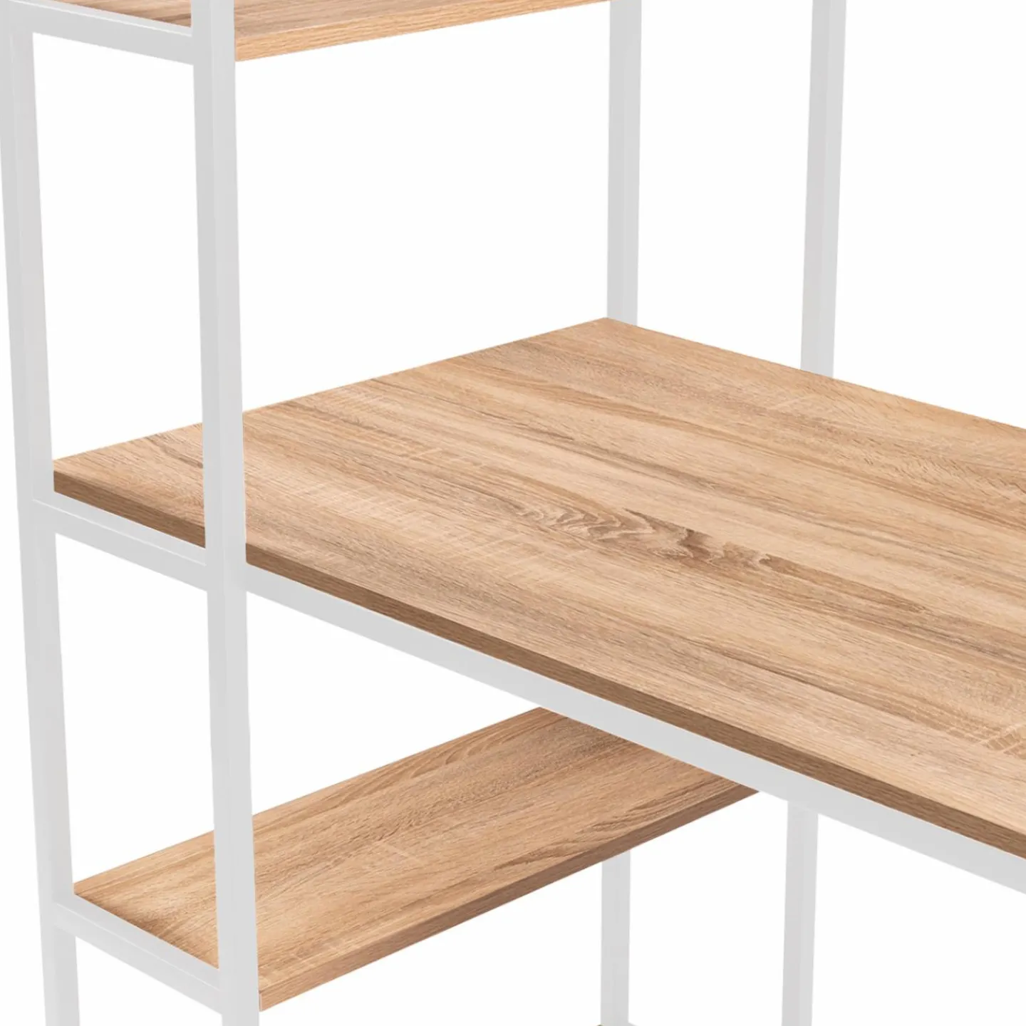 Bureau style industriel en métal blanc et bois avec étagères*IDMarket