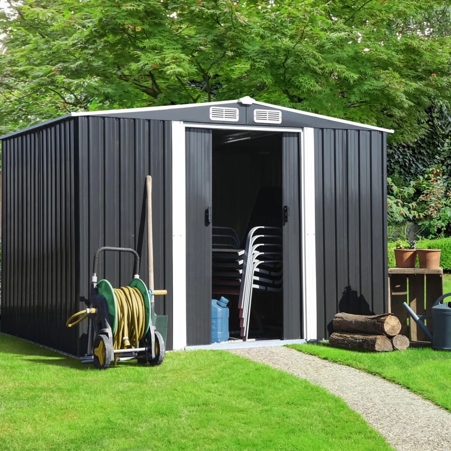 Cabanon de jardin en métal 5,3m² gris*IDMarket