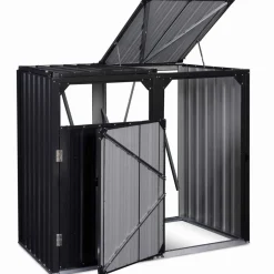 Cache poubelle double en acier gris pour extérieur*IDMarket Outlet