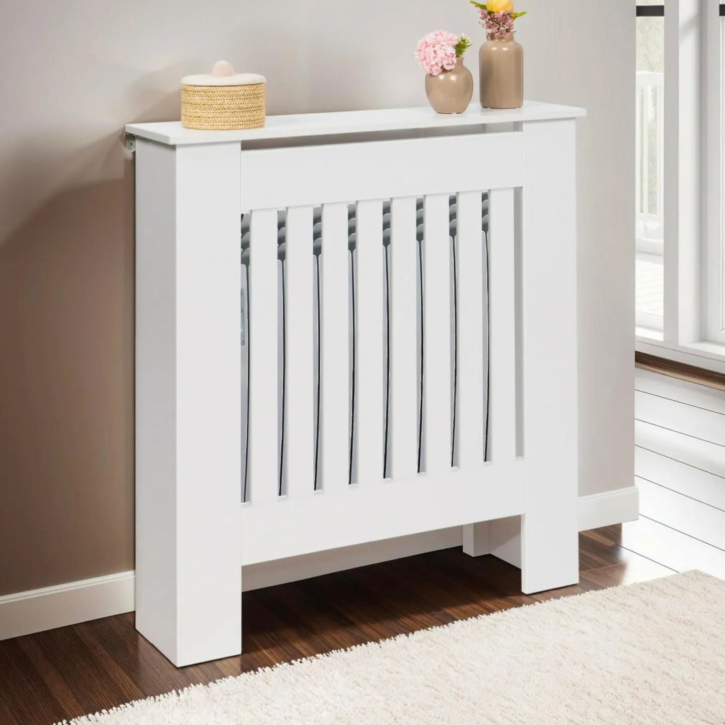 Cache radiateur blanc - étagère murale pour radiateur*IDMarket New