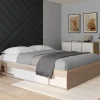 Cadre de lit avec rangements et sommier bois et blanc 160x200 cm*IDMarket Outlet