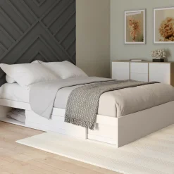 Cadre de lit avec rangements et sommier blanc*IDMarket Clearance