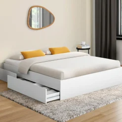 Cadre de lit double 140x190 blanc avec 4 tiroirs et sommier*IDMarket Hot