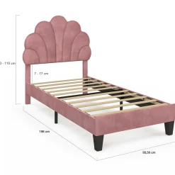 Cadre de lit simple coquillage avec sommier 90 x 190 cm velours rose poudré*IDMarket Hot