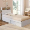 Cadre de lit simple 90x190 cm blanc et hêtre avec tête de lit et rangement*IDMarket Best
