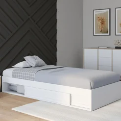 Cadre de lit simple 90x190 cm bois blanc avec rangement*IDMarket New