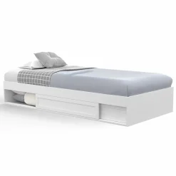 Cadre de lit simple 90x190 cm bois blanc avec rangement*IDMarket New