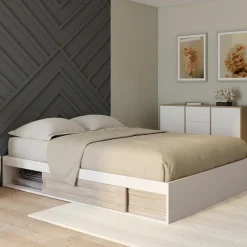 Cadre de lit 140x190 cm avec sommier et rangements blanc et bois façon hêtre*IDMarket Best