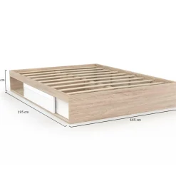 Cadre de lit 140x190 cm avec sommier et rangements blanc et bois*IDMarket Discount