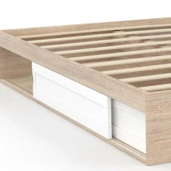 Cadre de lit 140x190 cm avec sommier et rangements blanc et bois*IDMarket Discount
