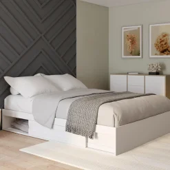 Cadre de lit 140x190 cm avec sommier et rangements blanc*IDMarket Outlet