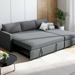 Canapé avec méridienne convertible en tissu gris anthracite*IDMarket New