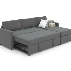 Canapé avec méridienne convertible en tissu gris anthracite*IDMarket New