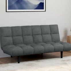 Canapé clic clac SALOME capitonné 3 places tissu gris anthracite*IDMarket New