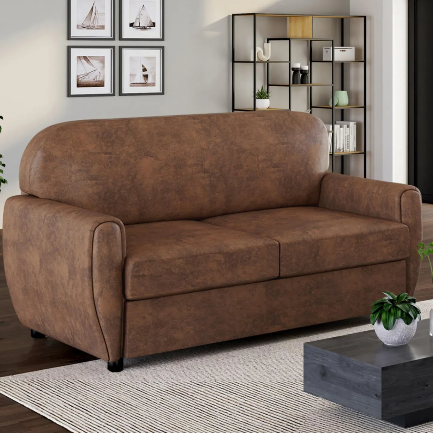 Canapé droit vintage marron effet vieilli*IDMarket Hot