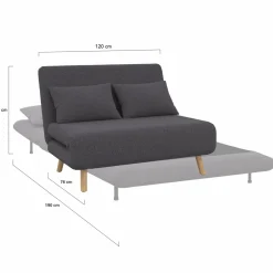 Canapé lit convertible 2 places 120x190cm tissu gris anthracite*IDMarket Best