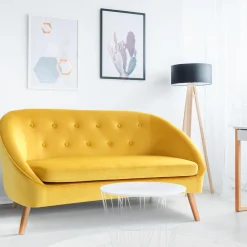 Canapé velours jaune rétro chic pieds en bois*IDMarket Outlet