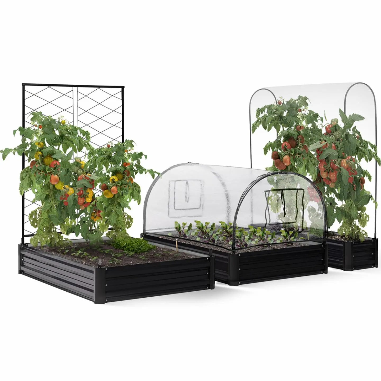 Carré potager en métal avec serre à tomates + treillis + housse*IDMarket Discount