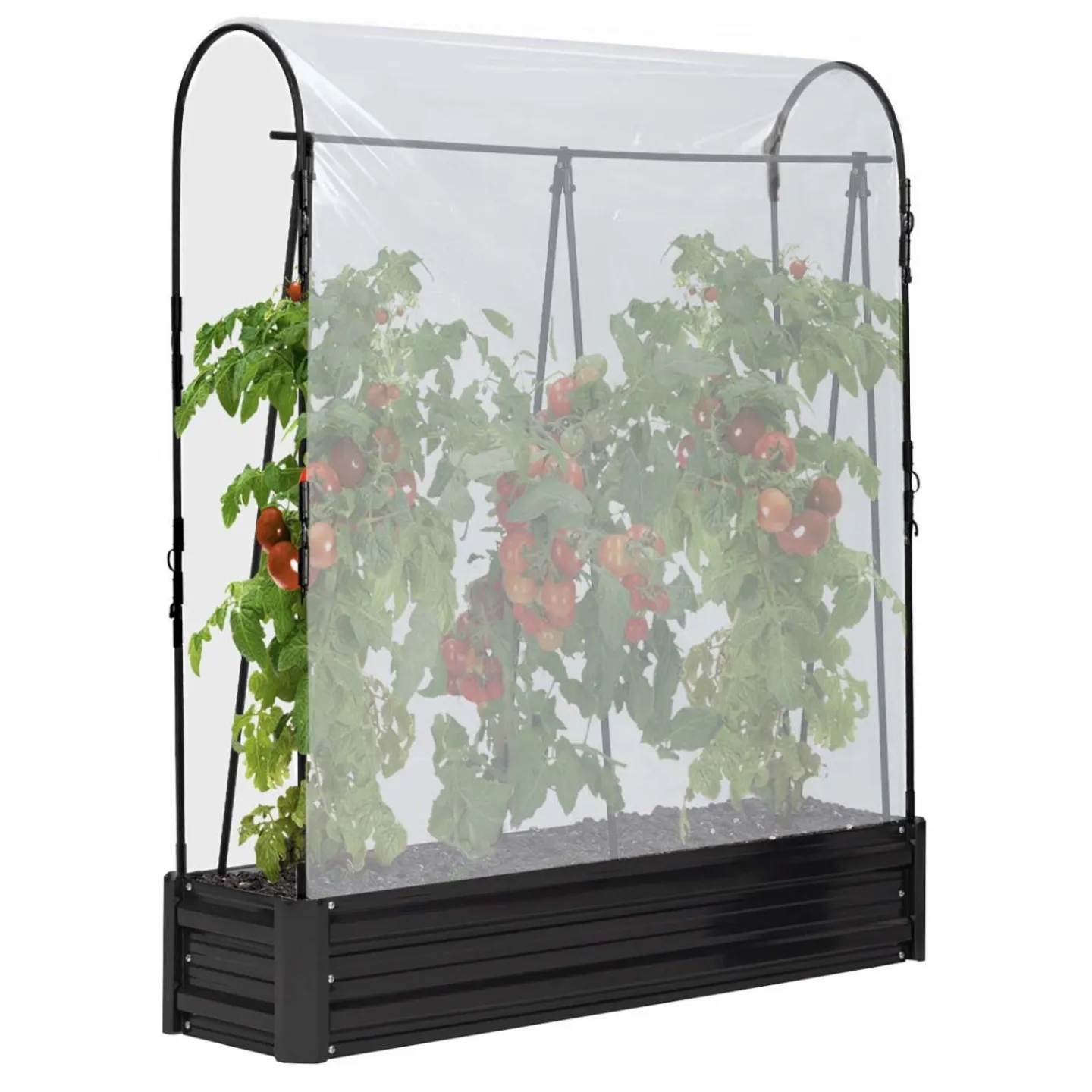 Carré potager en métal avec serre à tomates + treillis + housse*IDMarket Discount