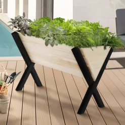 Carré potager jardinière sur pieds bois et noir balcon / terrasse*IDMarket