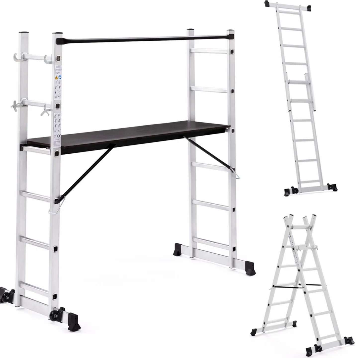 Échafaudage aluminium plateforme modulable avec échelle multifonction, sur roues, 165 cm*IDMarket