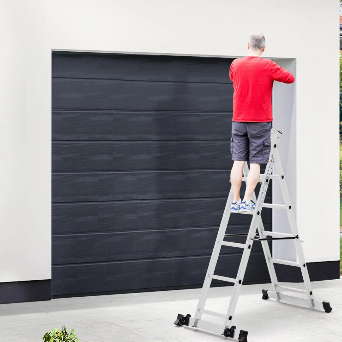 Échafaudage aluminium plateforme modulable avec échelle multifonction, sur roues, 165 cm*IDMarket