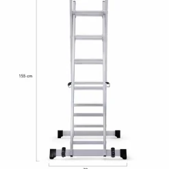 Échafaudage aluminium plateforme modulable avec échelle multifonction, sur roues, 165 cm*IDMarket