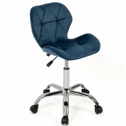 Chaise de bureau velours bleu à roulettes*IDMarket Clearance