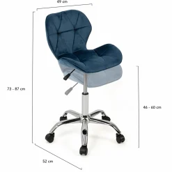 Chaise de bureau velours bleu à roulettes*IDMarket Clearance