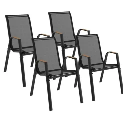 Chaises de jardin empilables noir et bois métal et textilène*IDMarket
