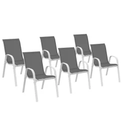 Chaises de jardin empilables blanc et gris - lot de 6*IDMarket New