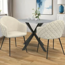 Chaises de salle à manger design en velours gaufré beige*IDMarket Best