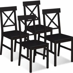 Chaises en bois noir lot de 4*IDMarket
