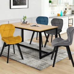 Chaises en velours matelassée bleu, gris foncé, gris clair et jaune*IDMarket Online