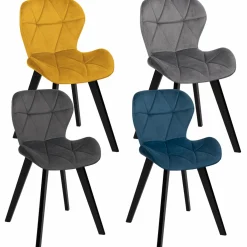 Chaises en velours matelassée bleu, gris foncé, gris clair et jaune*IDMarket Online