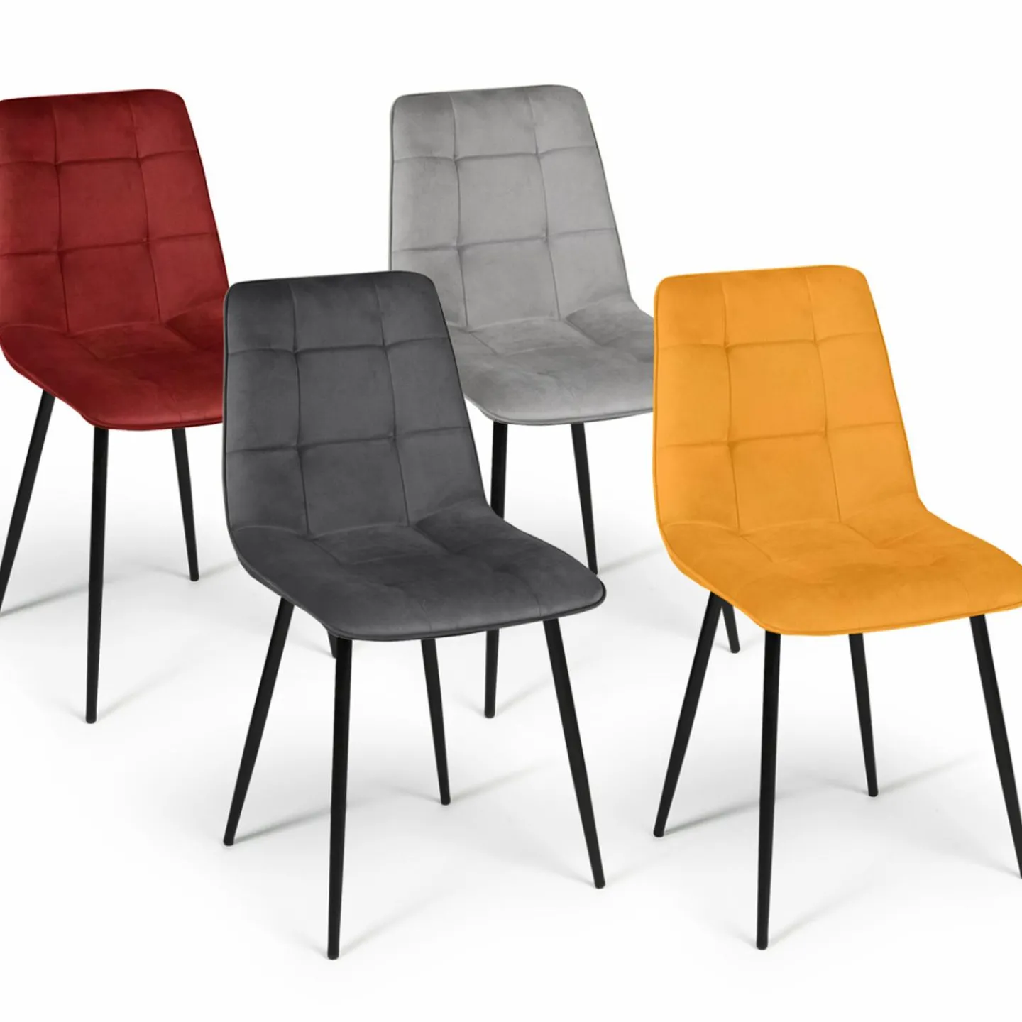 Chaises en velours mix color (bordeaux, gris et jaune) : lot de 4*IDMarket