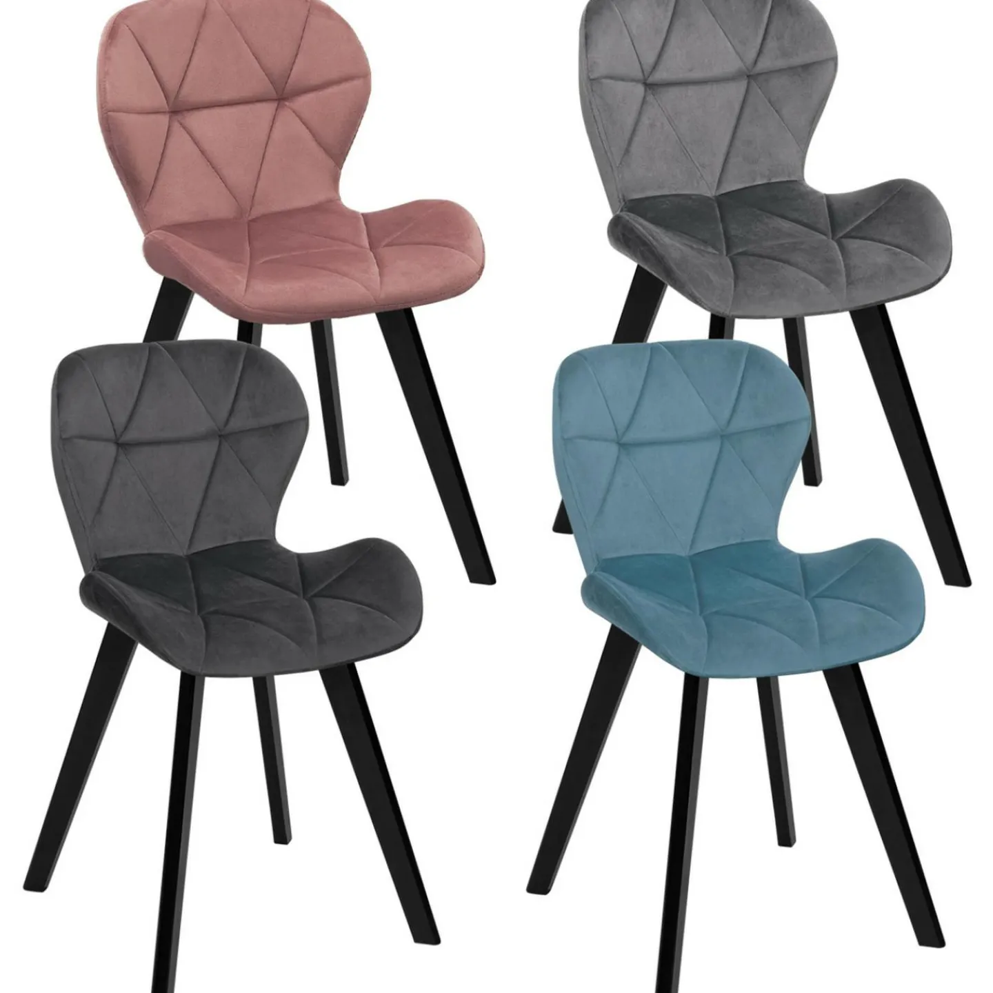 Chaises en velours pastel bleu, gris clair, gris foncé et rose*IDMarket Clearance