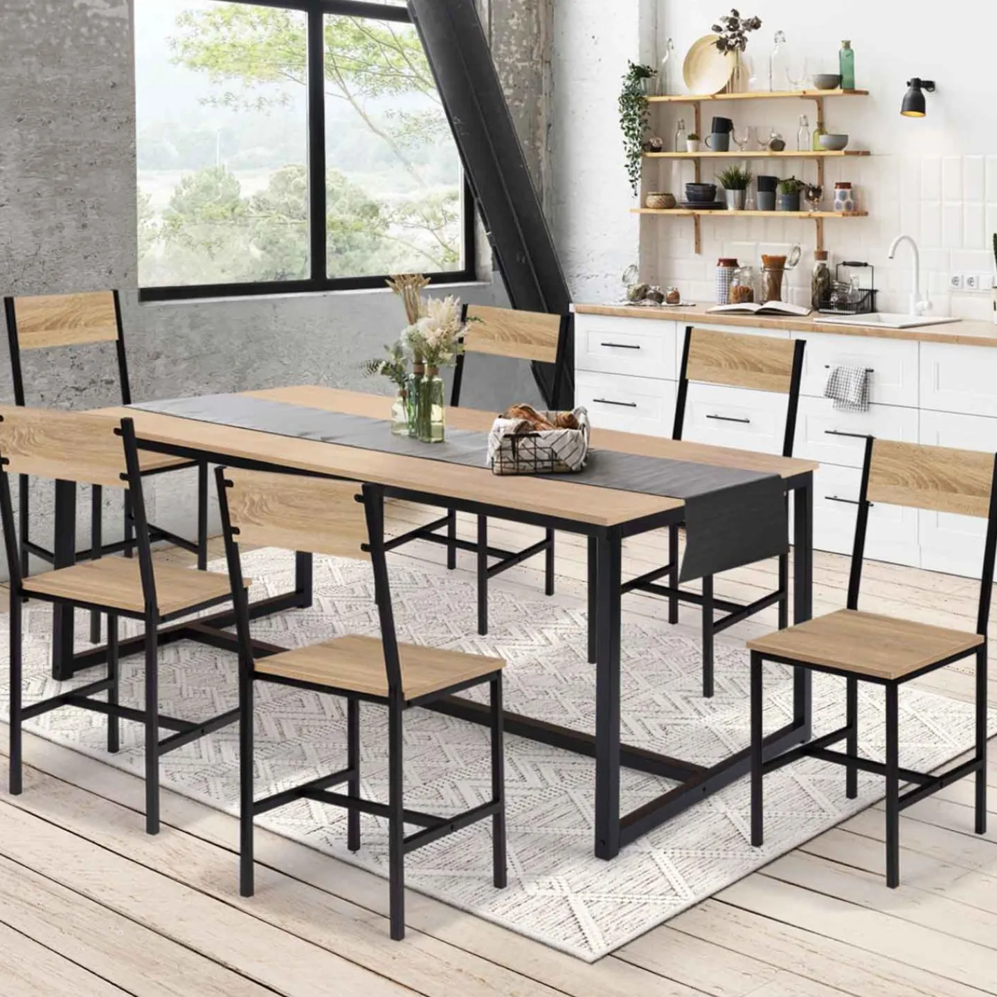 Chaises industrielles en métal noir et bois*IDMarket Outlet