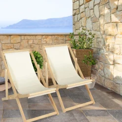 Chaises longues pliables 4 positions écrue*IDMarket Sale