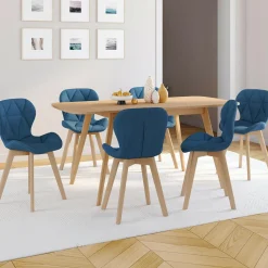 Chaises matelassées pour salle à manger en tissu bleu canard*IDMarket Discount